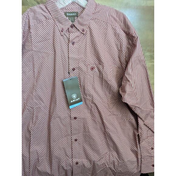 Ariat Shirt Men XL Red White Patterned Classic Long Sleeve Button Down Collar - Picture 3 of 5
